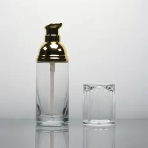 Glass Foundation Bottle 40ml with Patterned Pump for Lotion | Custom Wholesale | OEM Manufacturer China - Image 1