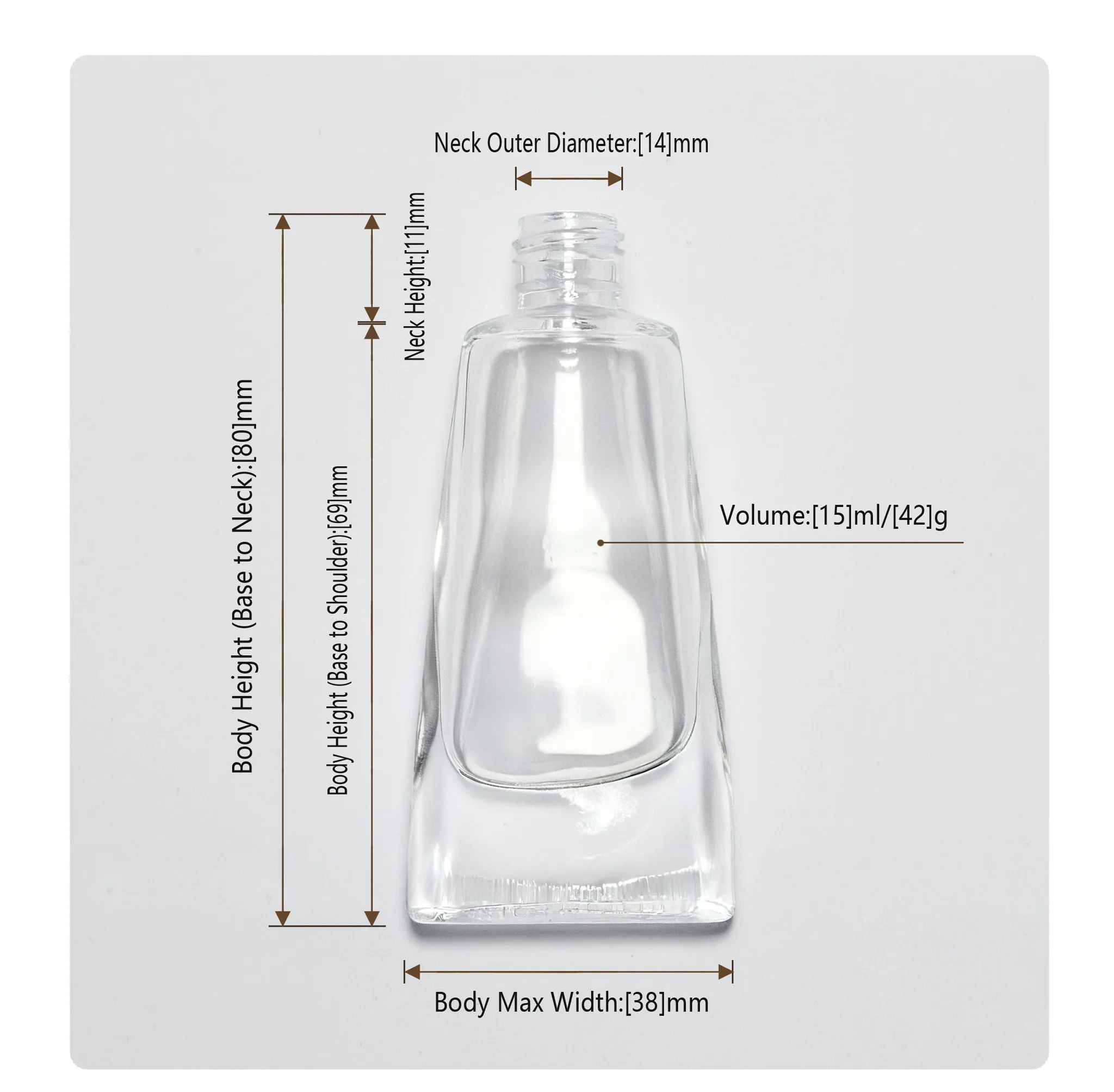 Glass Foundation Bottle 30ml with Applicator Stick - Product Dimensions