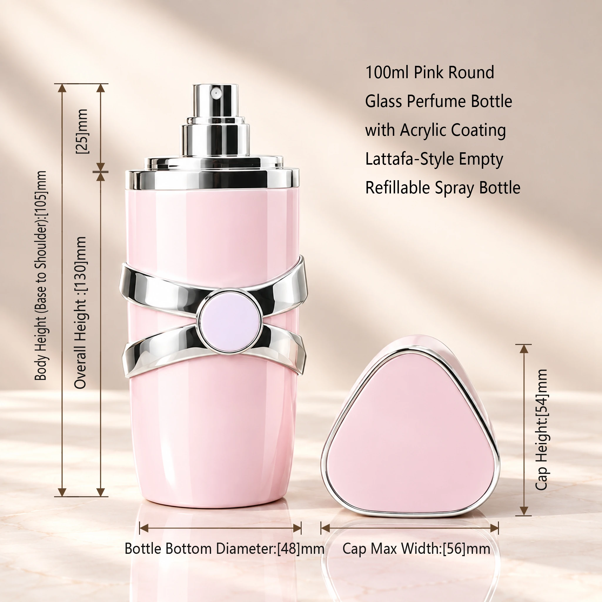 100ml Pink Round Glass Perfume Bottle with Acrylic Coating detail 005
