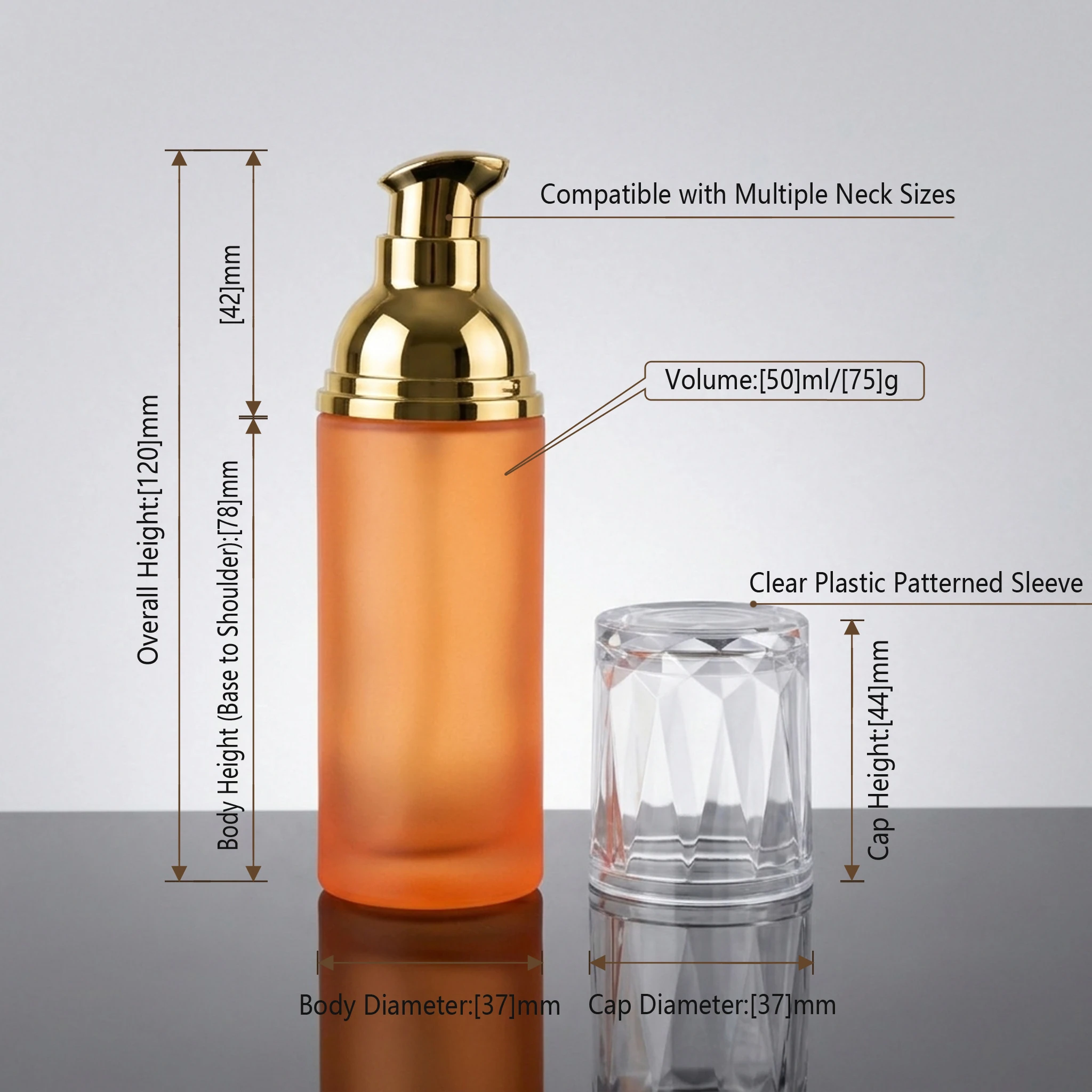 50ml Clear Patterned Glass Bottle with Gold Plated Pump detail 006